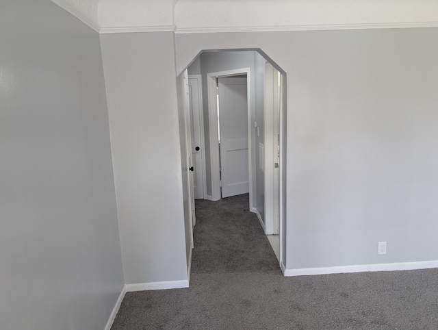 870 Capitol Ave, Lincoln Park, MI 48146 - hall with carpet flooring, baseboards, crown molding, and arched walkways