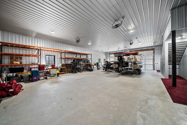 garage with metal wall