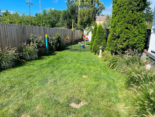 view of yard with a fenced backyard