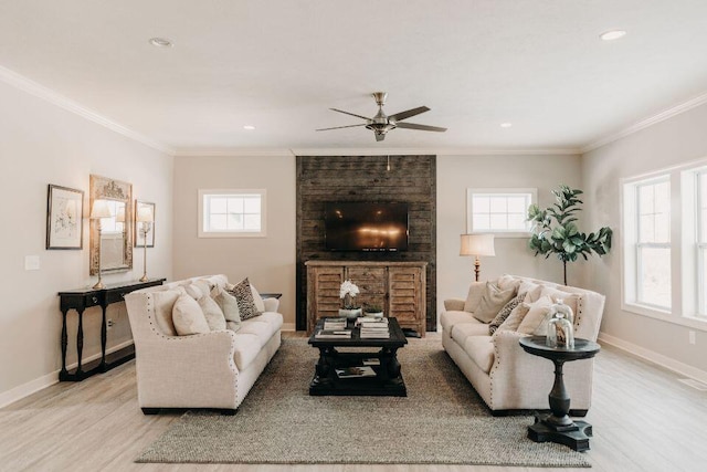 5227 Brinson Ln, Kalamazoo, MI 49009 - living room with a wealth of natural light, a ceiling fan, and crown molding
