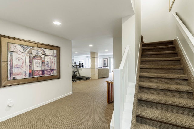 6264 Wildwood Ln, West Bloomfield, MI 48324 - stairway featuring carpet, recessed lighting, and baseboards