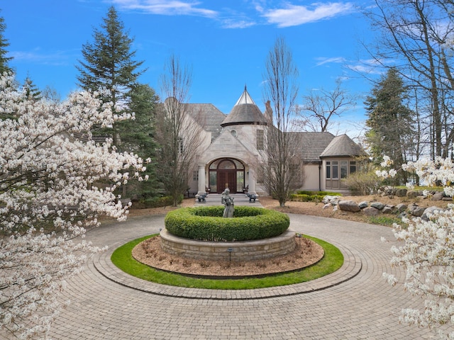 view of front of property with curved driveway