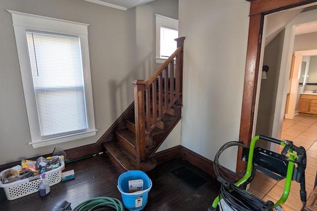 stairway with baseboards