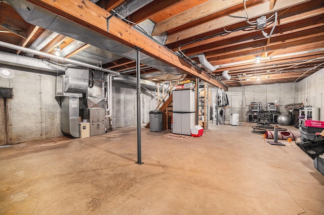 unfinished basement with heating unit