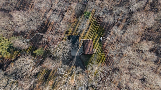 birds eye view of property featuring a forest view