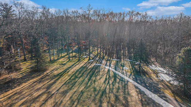 birds eye view of property featuring a view of trees