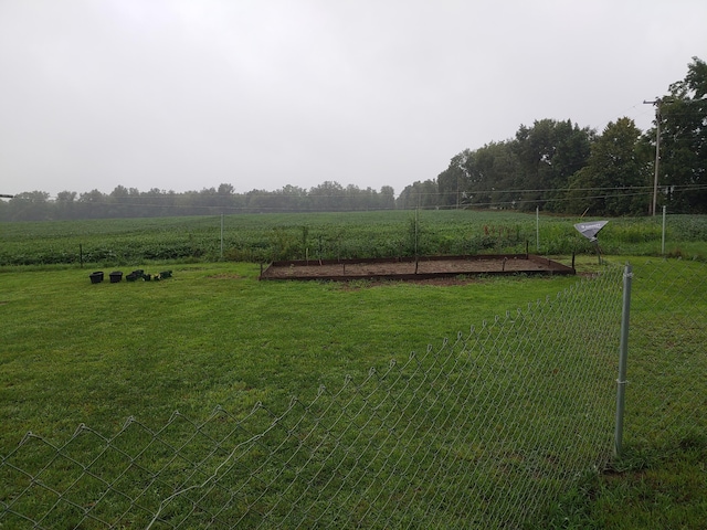 view of yard featuring a rural view, a vegetable garden, and fence