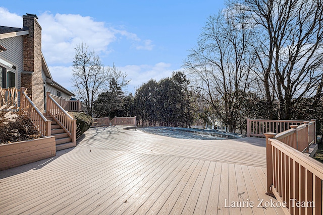 wooden deck with a covered pool