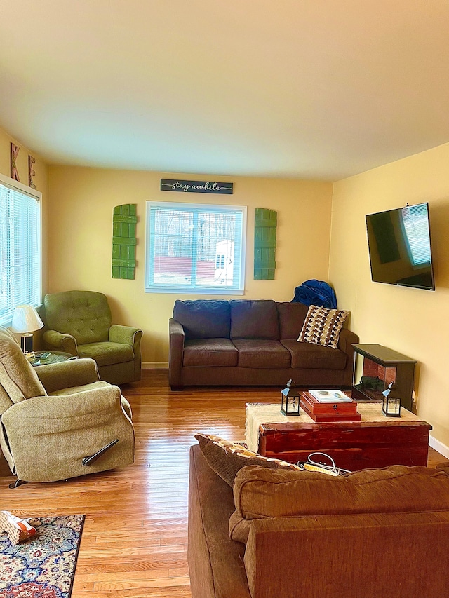 living room with light wood-style flooring and baseboards