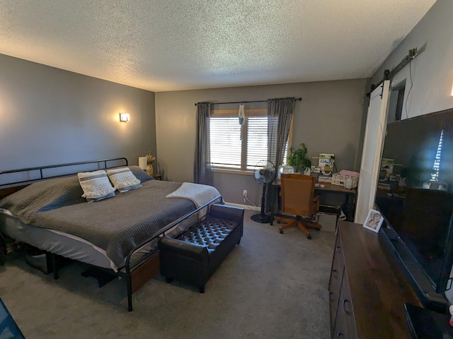 674 Booth Rd, Bronson, MI 49028 - carpeted bedroom featuring a barn door and a textured ceiling