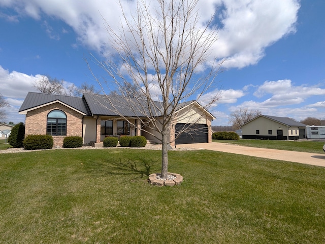 674 Booth Rd, Bronson, MI 49028 - ranch-style home with metal roof, driveway, an attached garage, and a front lawn