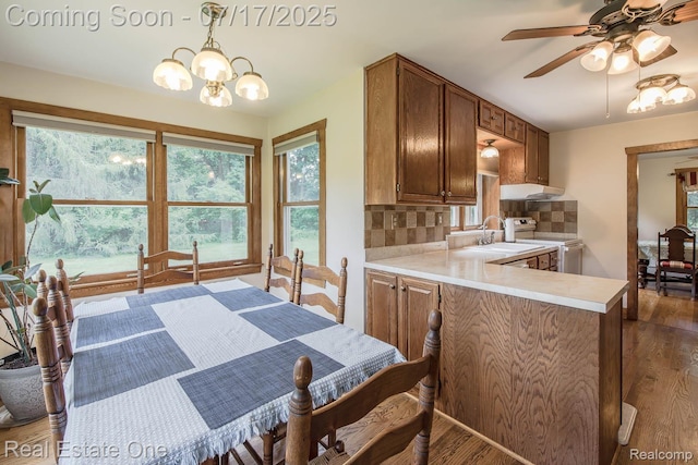 727 Romeo Rd, Rochester, MI 48307 - dining area with dark wood-style flooring, a chandelier, and ceiling fan