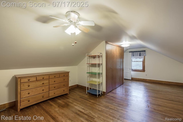 727 Romeo Rd, Rochester, MI 48307 - bonus room with dark wood-type flooring, ceiling fan, and lofted ceiling