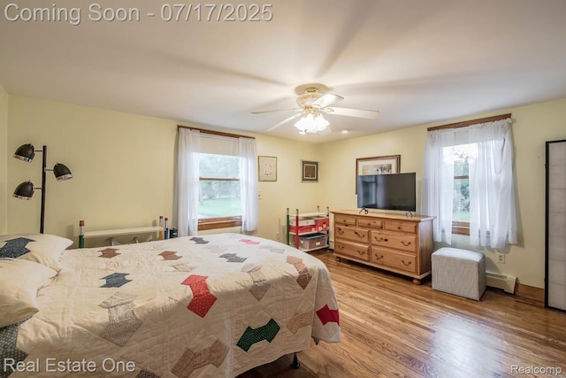 727 Romeo Rd, Rochester, MI 48307 - bedroom with wood finished floors, a ceiling fan, and a baseboard radiator