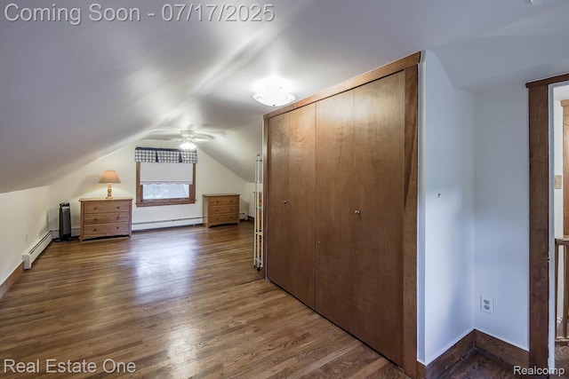 727 Romeo Rd, Rochester, MI 48307 - bonus room with wood finished floors, ceiling fan, vaulted ceiling, a baseboard heating unit, and a baseboard radiator