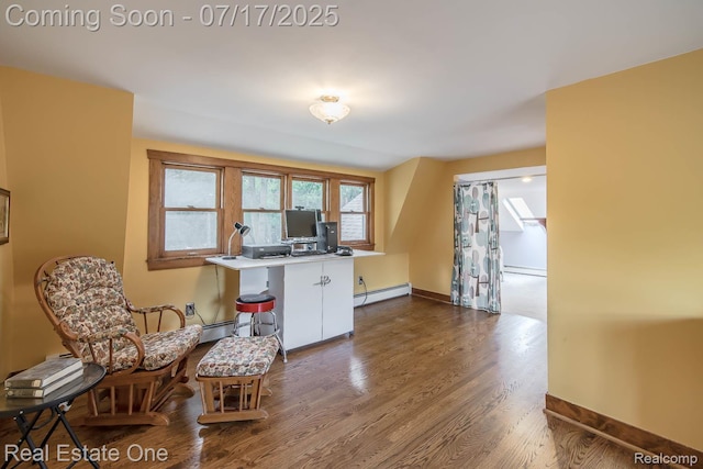 727 Romeo Rd, Rochester, MI 48307 - kitchen featuring dark wood finished floors, a baseboard radiator, a baseboard heating unit, and a peninsula