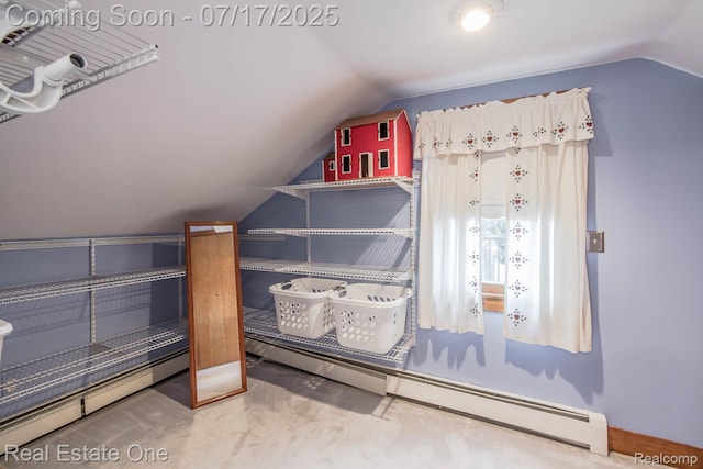 727 Romeo Rd, Rochester, MI 48307 - carpeted bedroom featuring vaulted ceiling and a baseboard radiator