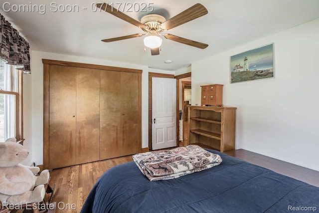 727 Romeo Rd, Rochester, MI 48307 - bedroom with wood finished floors, a closet, and a ceiling fan