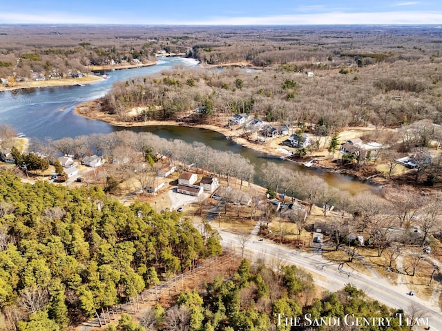 aerial view with a view of trees and a water view