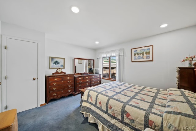 bedroom with carpet floors and recessed lighting