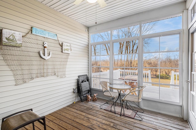 sunroom / solarium featuring a ceiling fan and a wealth of natural light