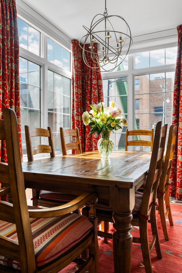 dining room with a chandelier