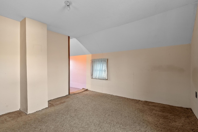 additional living space with vaulted ceiling and carpet floors