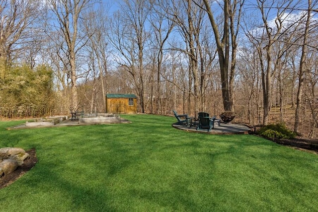 view of yard with a patio and an outdoor structure