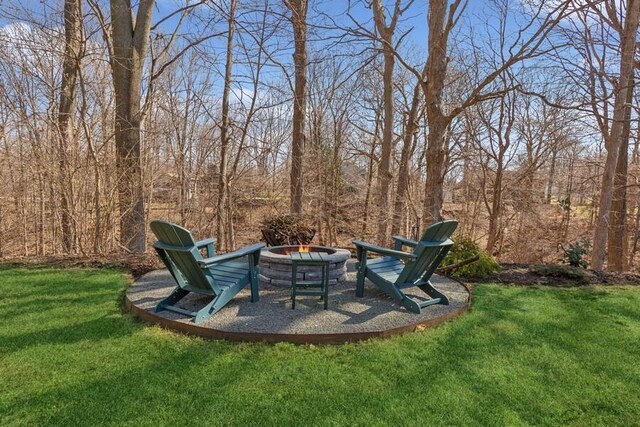 view of yard with a fire pit