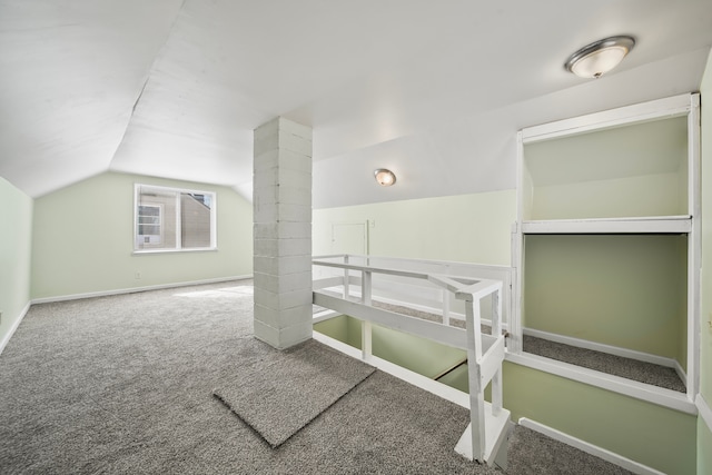 additional living space featuring baseboards, carpet floors, and vaulted ceiling