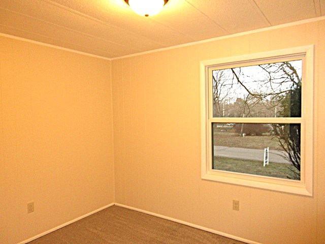 carpeted spare room featuring baseboards and crown molding