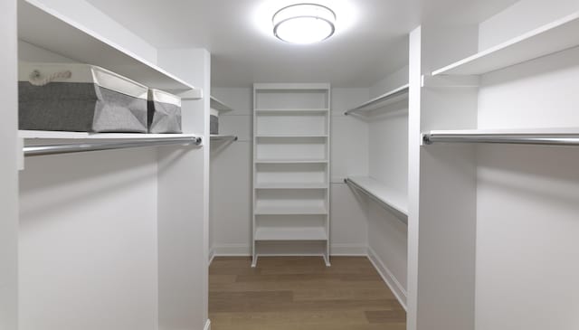 walk in closet with wood finished floors