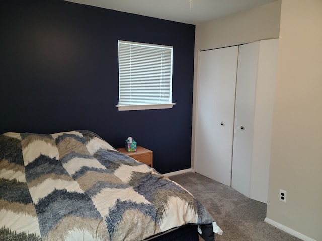 bedroom featuring carpet and a closet