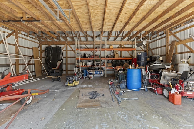 garage with metal wall