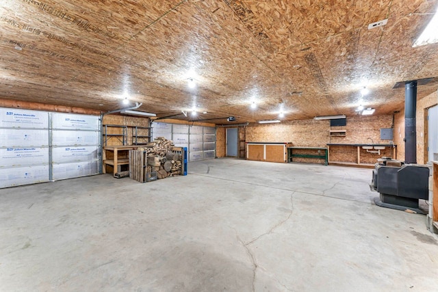 garage featuring a wood stove