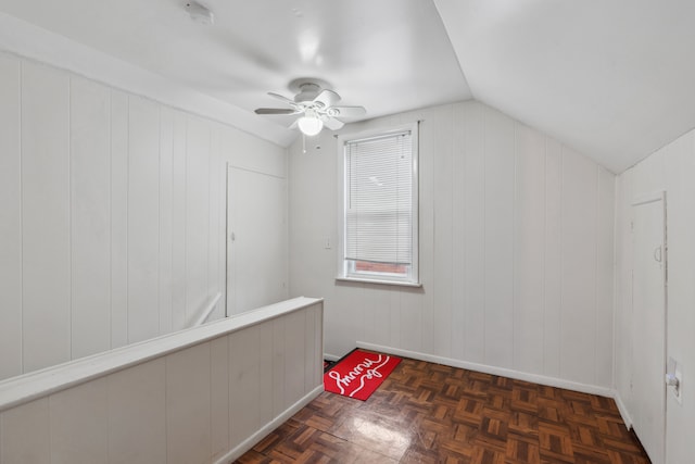 bonus room featuring ceiling fan and vaulted ceiling