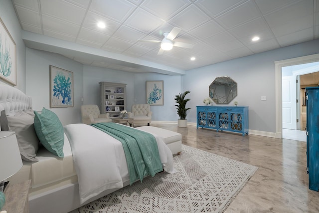 2122 Grange Rd, Buchanan, MI 49107 - bedroom featuring concrete flooring, baseboards, recessed lighting, and ceiling fan
