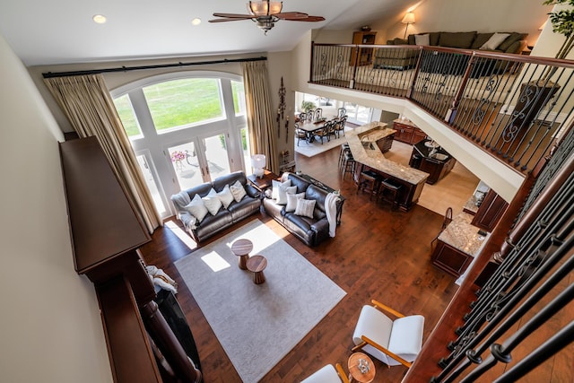 2122 Grange Rd, Buchanan, MI 49107 - living area featuring a ceiling fan, recessed lighting, and wood finished floors