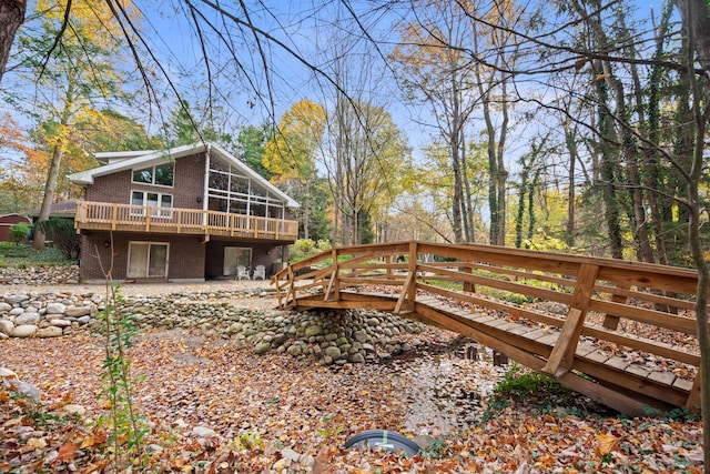 view of yard with a wooden deck