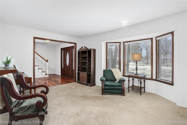 6750 Limerick Ln, Troy, MI 48098 - living area with carpet floors and stairs