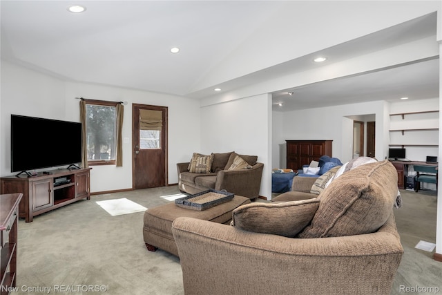 6750 Limerick Ln, Troy, MI 48098 - living area featuring recessed lighting, light colored carpet, and lofted ceiling