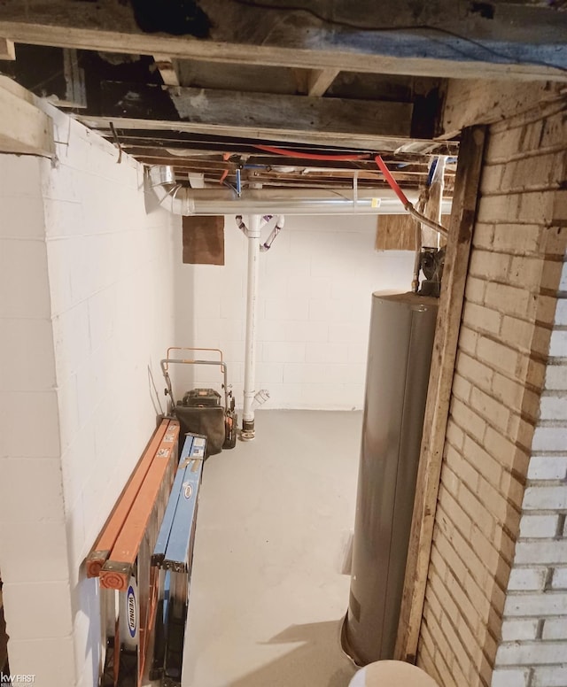 unfinished below grade area with water heater