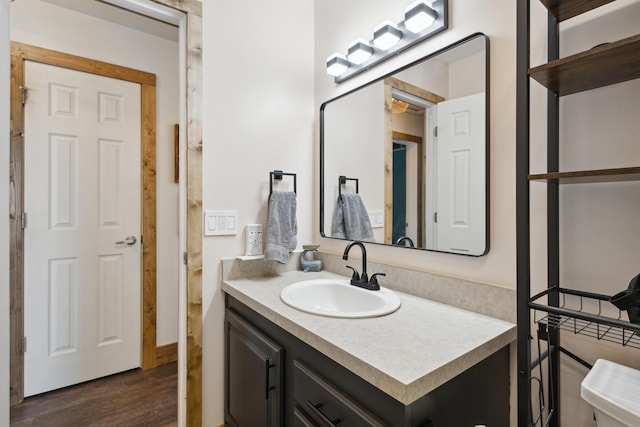 bathroom with vanity and wood finished floors