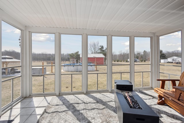 sunroom / solarium with wooden ceiling