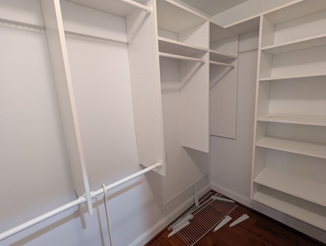 walk in closet featuring dark wood-style flooring