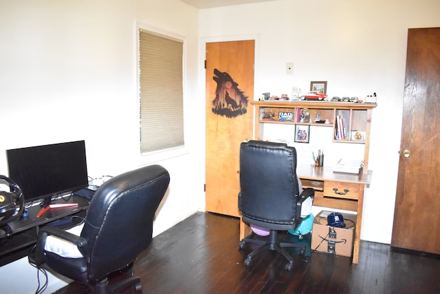 home office with wood finished floors