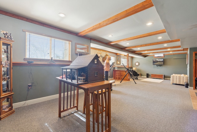 511 State St, Oxford, MI 48371 - game room with carpet flooring, recessed lighting, healthy amount of natural light, beam ceiling, and baseboards