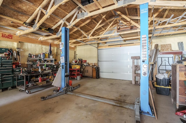 garage featuring a workshop area