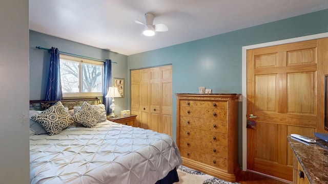 bedroom with a closet and ceiling fan