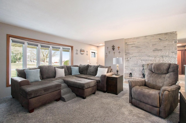 living room featuring light carpet